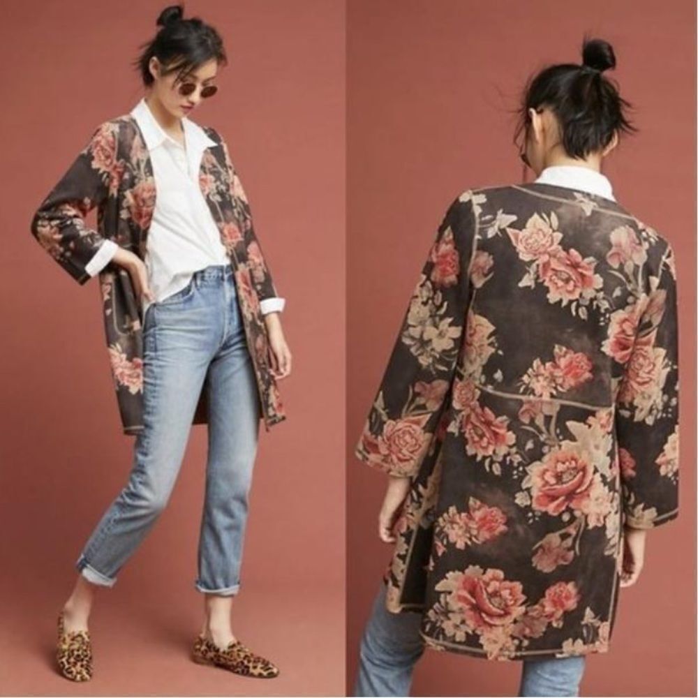 Anthropologie Monarc Open Front Floral Cardigan Duster Jacket
